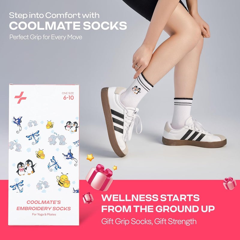 CoolMate Store Pilates Socks with Grips for Women, Yoga Socks, Crew Non Slip Women for Barre, Pilates Gifts - Image 3